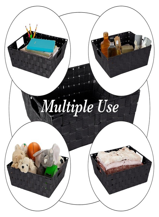 Simplify Large Shelf Woven Strap Tote | Decorative Storage Basket | Built in Handles | Organization | Closet | Bedroom | Bathroom | Nursery | Accessories | Toys | Gifts | 1 Pack | Black - Image 2